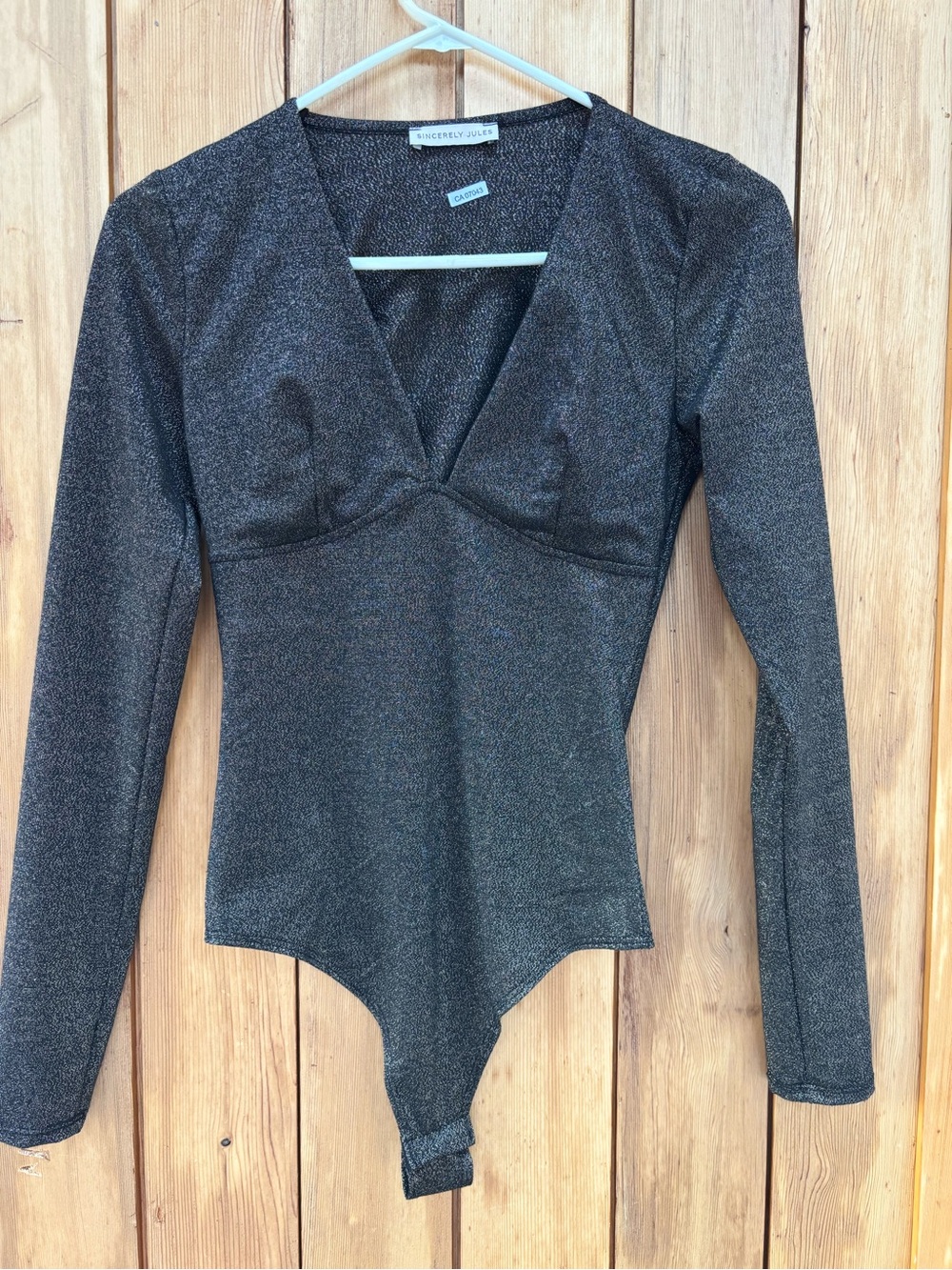 Sincerely Jules Metallic Shimmer V-Neck Long Sleeve Bodysuit
